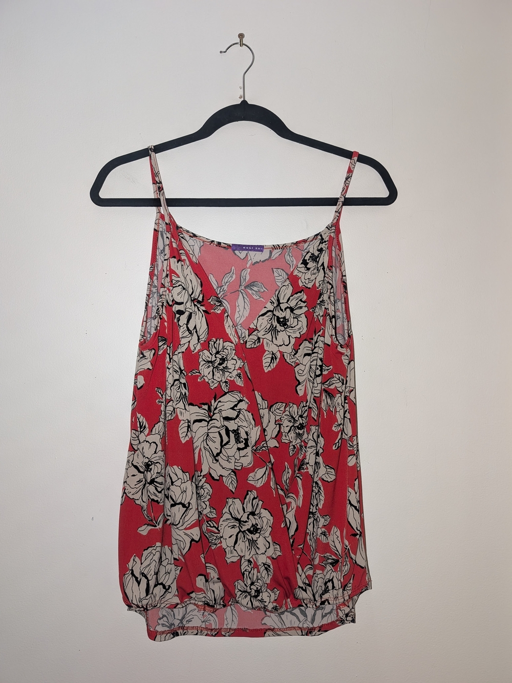 West Kei Red Floral Spaghetti-Strap Camisole Tank Red Black White Women's XL
